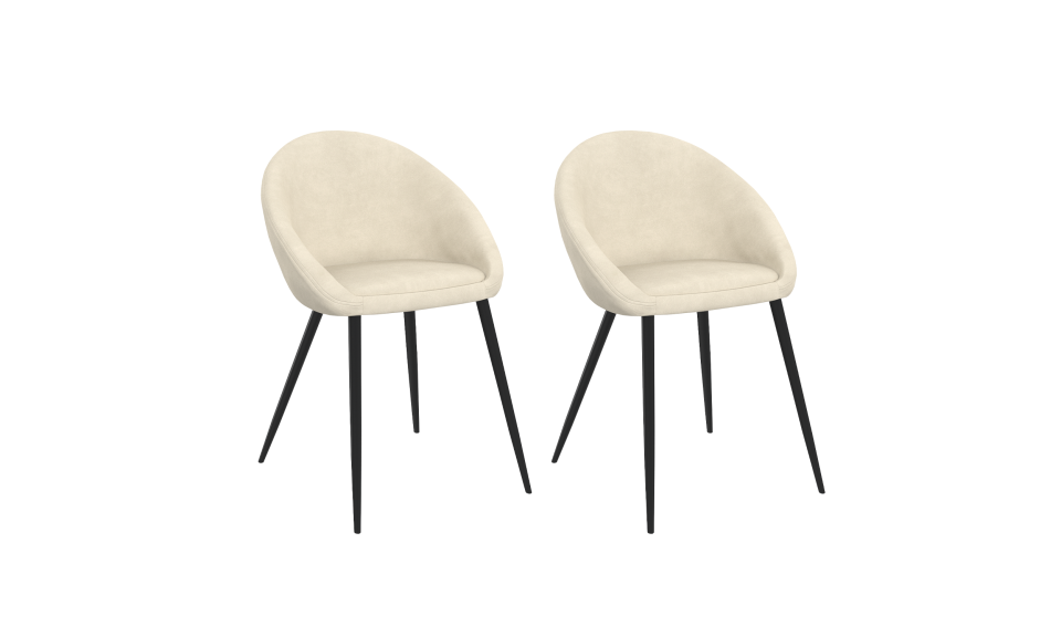 Chaises Dory velours crème pieds métal noirs - lot de 2