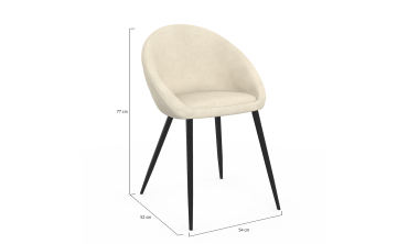 Chaises Dory velours crème pieds métal noirs - lot de 2