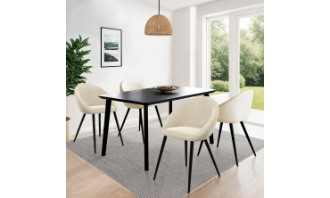 Chaises Dory velours crème pieds métal noirs - lot de 4