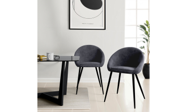 Chaises Dory velours gris pieds métal noirs - lot de 2