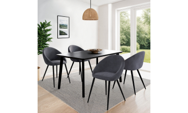 Chaises Dory velours gris pieds métal noirs - lot de 4