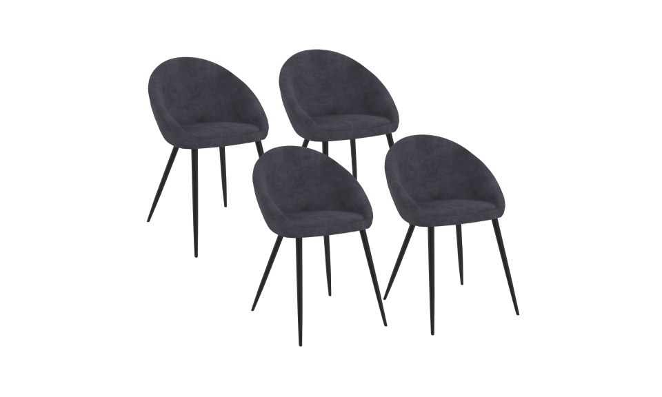 Chaises Dory velours gris pieds métal noirs - lot de 4