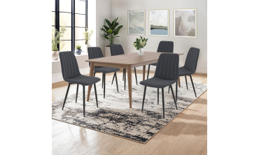 Chaises Fiona velours gris foncé pieds métal noirs - lot de 6