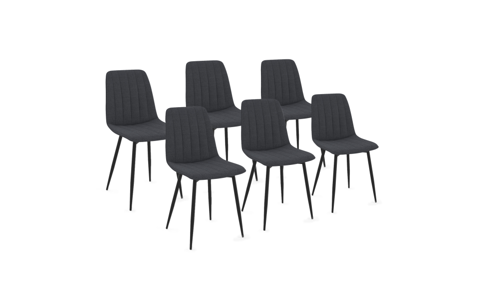 Chaises Fiona velours gris foncé pieds métal noirs - lot de 6