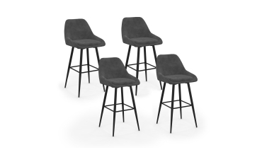 Tabourets de bar Olivia velours gris foncé pieds métal - lot de 4