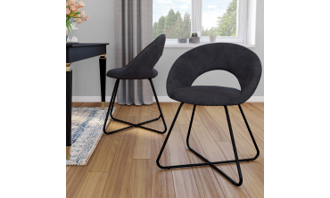 Chaises Malone velours gris foncé pieds noirs - lot de 2