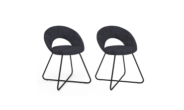 Chaises Malone velours gris foncé pieds noirs - lot de 2
