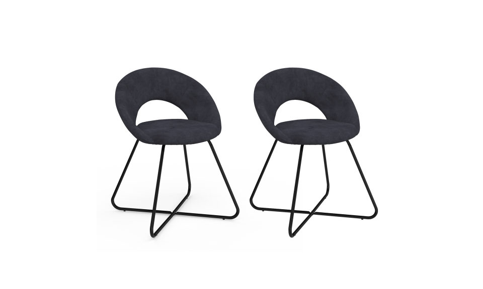Chaises Malone velours gris foncé pieds noirs - lot de 2