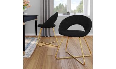 Chaises Malone en velours noir et pieds dorés - lot de 2