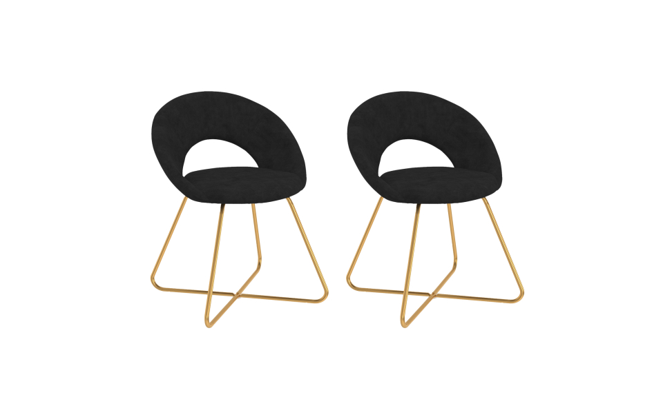 Chaises Malone en velours noir et pieds dorés - lot de 2