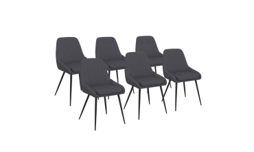 Chaises Ornella tissu gris foncé pieds métal noirs - lot de 6