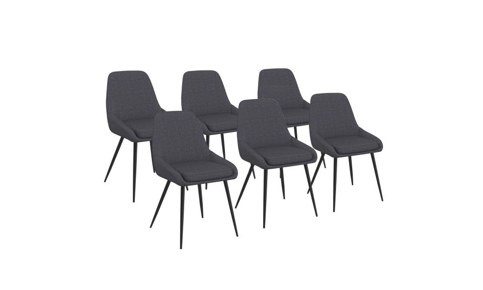 Chaises Ornella tissu gris foncé pieds métal noirs - lot de 6