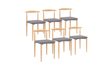 Chaises Adam tissu gris pieds effet bois - lot de 6