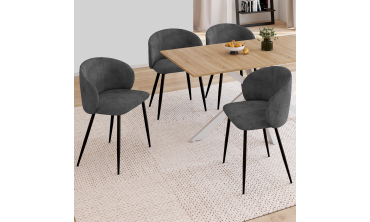 Chaises Léona velours gris et pieds métal noirs - lot de 4