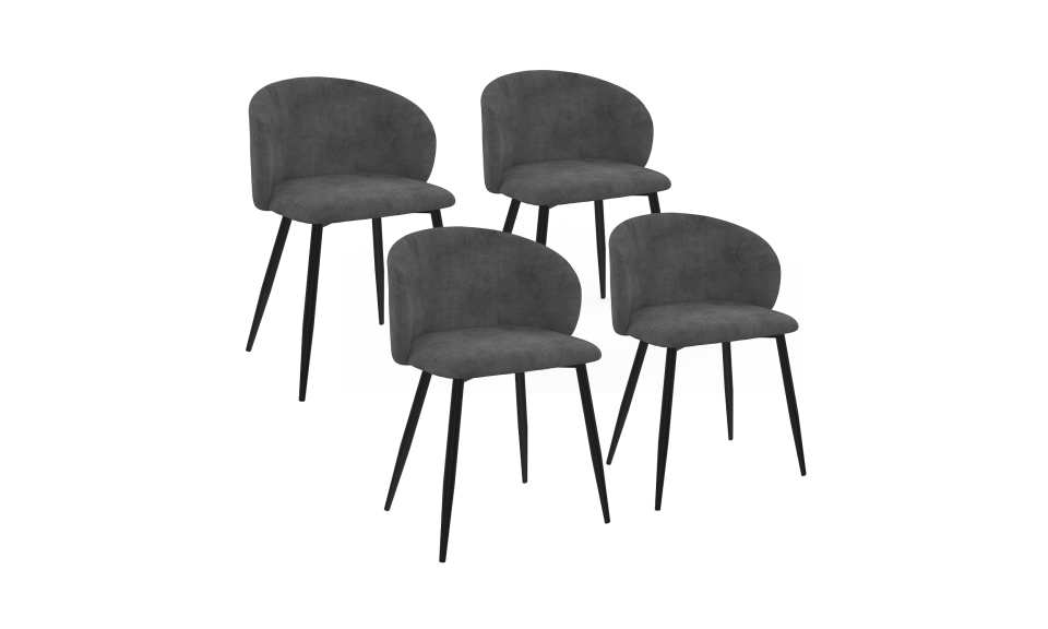 Chaises Léona velours gris et pieds métal noirs - lot de 4