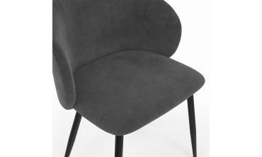 Chaises Léona velours gris et pieds métal noirs - lot de 4