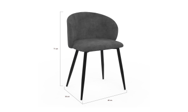 Chaises Léona velours gris et pieds métal noirs - lot de 4