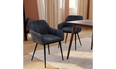 Chaises Ariana velours gris foncé pieds métal - lot de 2