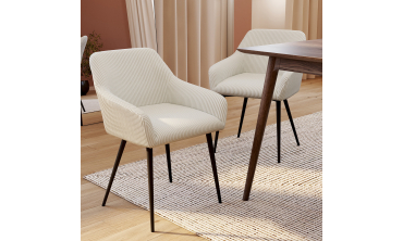 Chaises Jenny velours côtelé crème pieds métal - lot de 2