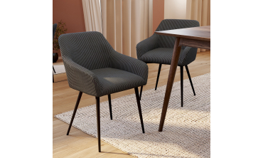 Chaises Jenny velours côtelé gris pieds métal - lot de 2
