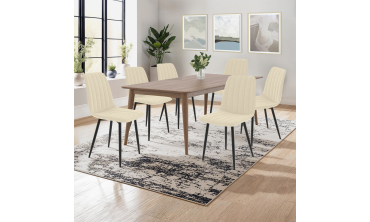 Chaises Fiona velours beige pieds métal noirs - lot de 6