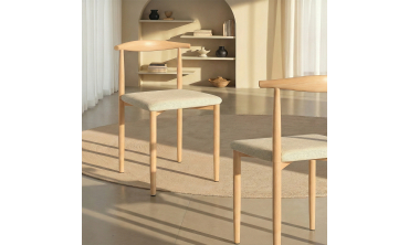 Chaises Adam tissu beige pieds effet bois - lot de 6