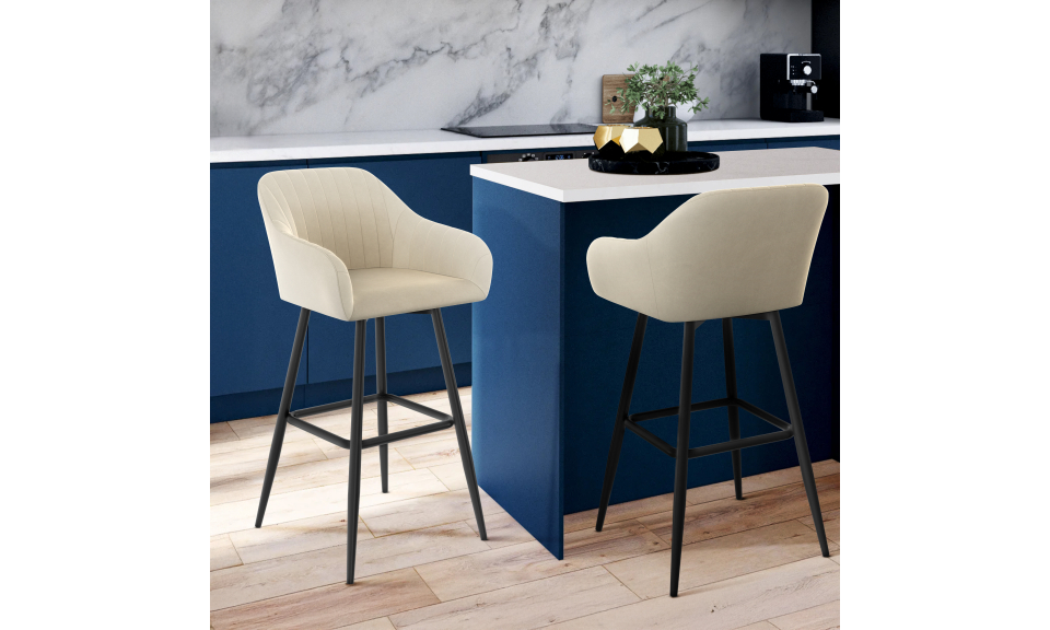 Tabourets de bar Ariana velours crème pieds métal - lot de 2