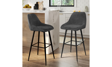 Tabourets de bar Olivia velours gris foncé pieds métal - lot de 2