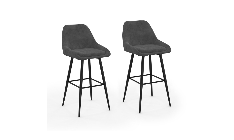 Tabourets de bar Olivia velours gris foncé pieds métal - lot de 2