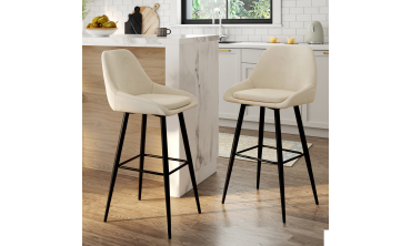 Tabourets de bar Olivia velours crème pieds métal - lot de 2
