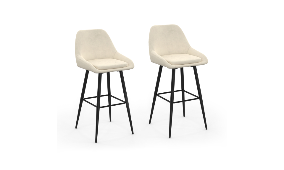 Tabourets de bar Olivia velours crème pieds métal - lot de 2