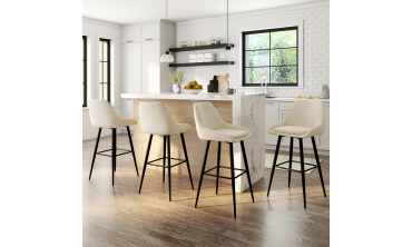 Tabourets de bar Olivia velours crème pieds métal - lot de 4