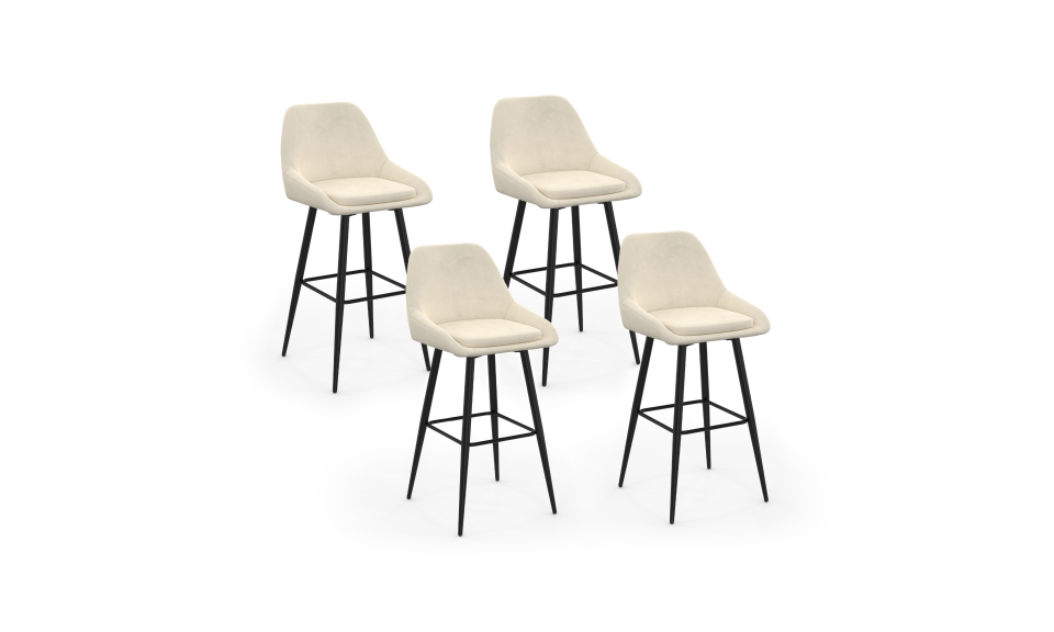 Tabourets de bar Olivia velours crème pieds métal - lot de 4