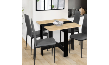 Table à manger carrée dépliable Edi bois et noir