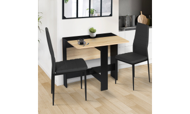 Table à manger carrée dépliable Edi bois et noir
