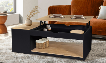 Table basse Elina relevable coffre latéral noir et bois