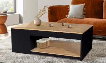 Table basse Elina relevable coffre latéral noir et bois