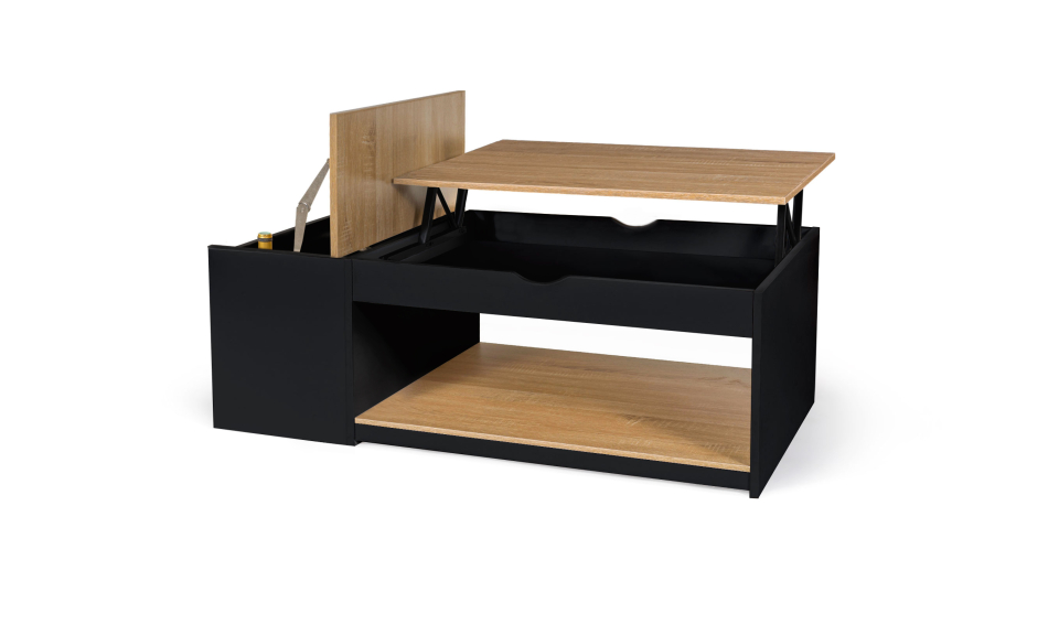 Table basse Elina relevable coffre latéral noir et bois