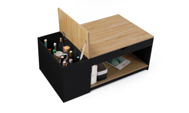 Table basse Elina relevable coffre latéral noir et bois