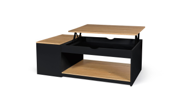 Table basse Elina relevable coffre latéral noir et bois