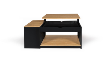 Table basse Elina relevable coffre latéral noir et bois