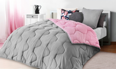 Couette chaude réversible bicolore rose et gris 240x260cm - microfibres 300 g/m2