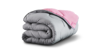 Couette chaude réversible bicolore rose et gris 240x260cm - microfibres 300 g/m2