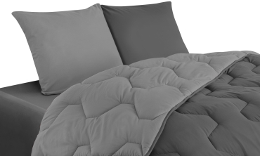Couette chaude réversible bicolore grise 240x260cm - microfibres 300 g/m2 + 2 oreillers mi-ferme