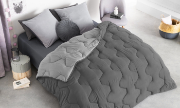Couette chaude réversible bicolore grise 240x260cm - microfibres 300 g/m2