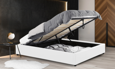 Lit coffre Otta 140x190cm simili cuir blanc