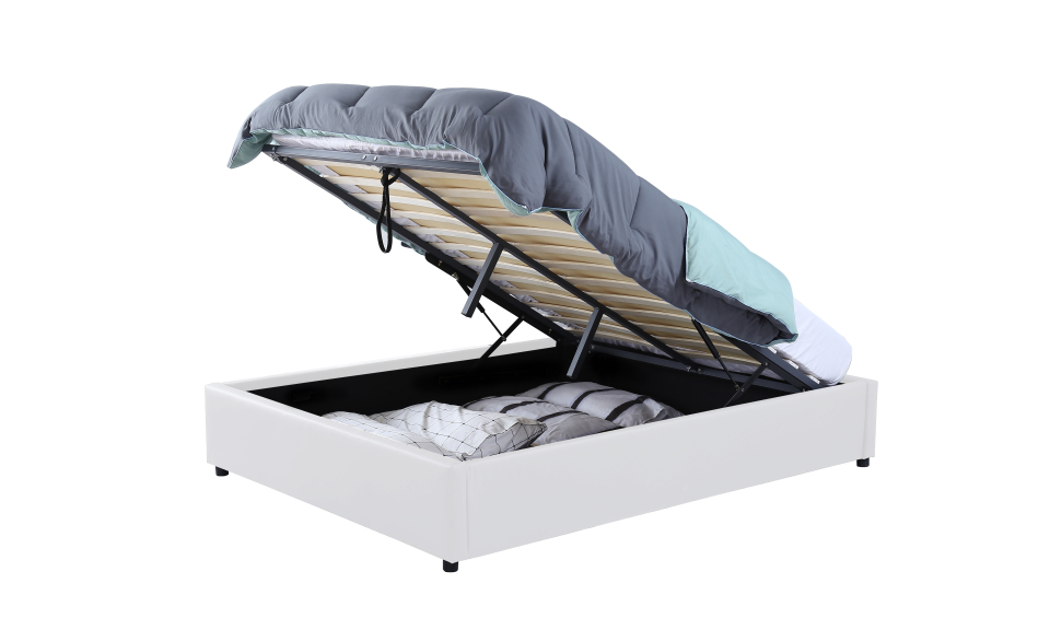 Lit coffre Otta 140x190cm simili cuir blanc