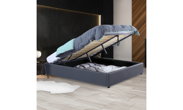 Lit coffre Otta 140x190cm simili cuir gris