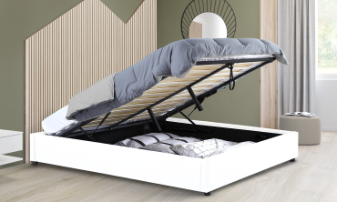 Lit coffre Otta 160x200cm simili cuir blanc