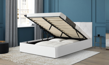 Lit coffre Hanna 140x190cm simili cuir blanc